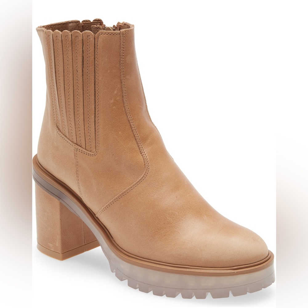 Free People Tan Leather Block Heel Ankle Booties